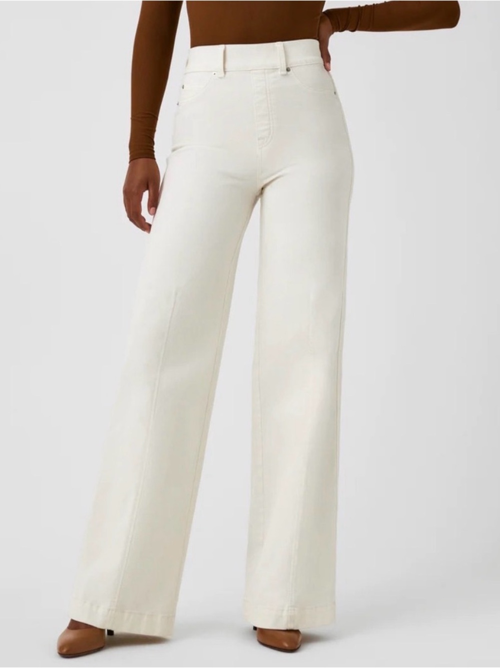 Spanx Seamed Front Wide Leg Jeans Ecru Size Small #20465R